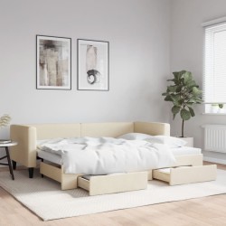 Tagesbett Ausziehbar mit Schubladen Creme 80x200 cm Stoff