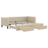 Tagesbett Ausziehbar mit Schubladen Creme 80x200 cm Stoff