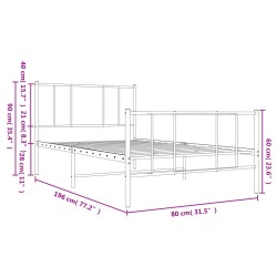 Bettgestell mit Kopf- und Fußteil Metall Schwarz 75x190 cm