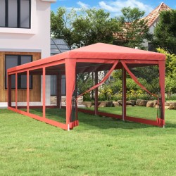 Partyzelt mit 10 Mesh-Seitenwänden Rot 3x12 m HDPE