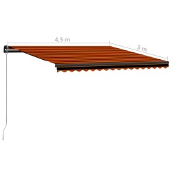 Markise Manuell Einziehbar mit LED 450x300 cm Orange & Braun