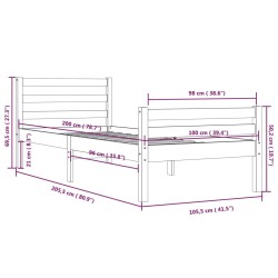 Massivholzbett Weiß 100x200 cm