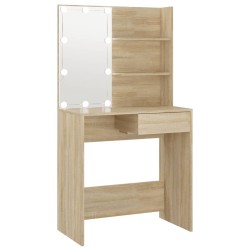 Schminktisch mit LEDs Sonoma-Eiche 74,5x40x141 cm Holzwerkstoff