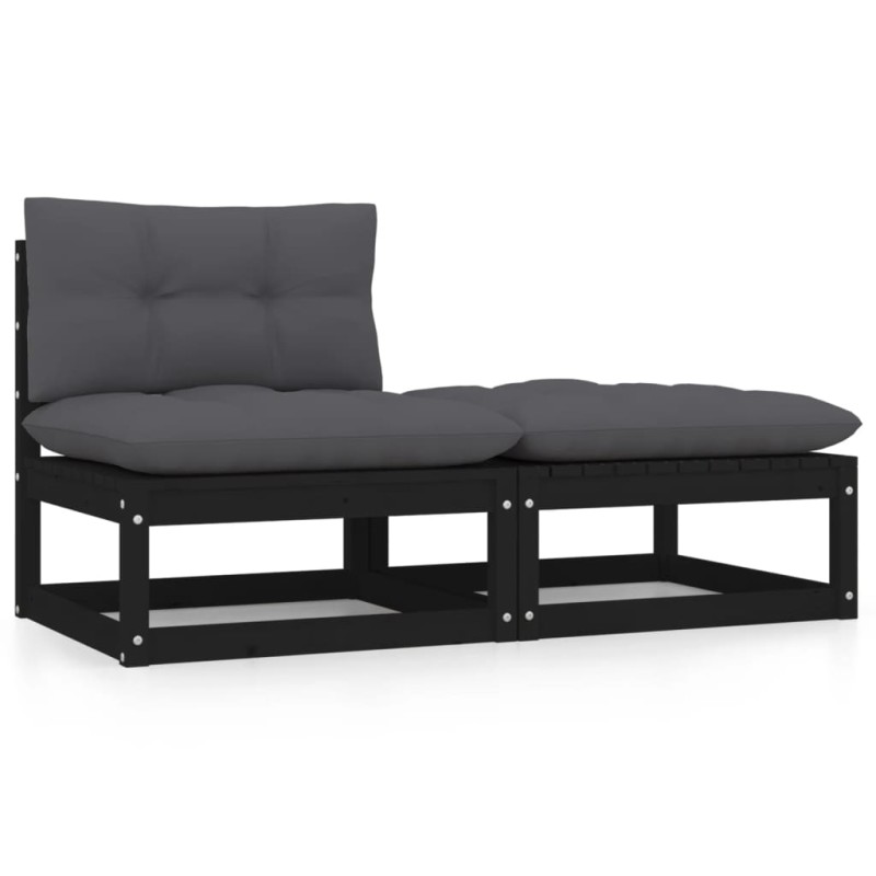 2-tlg. Garten-Lounge-Set mit Kissen Schwarz Kiefer Massivholz