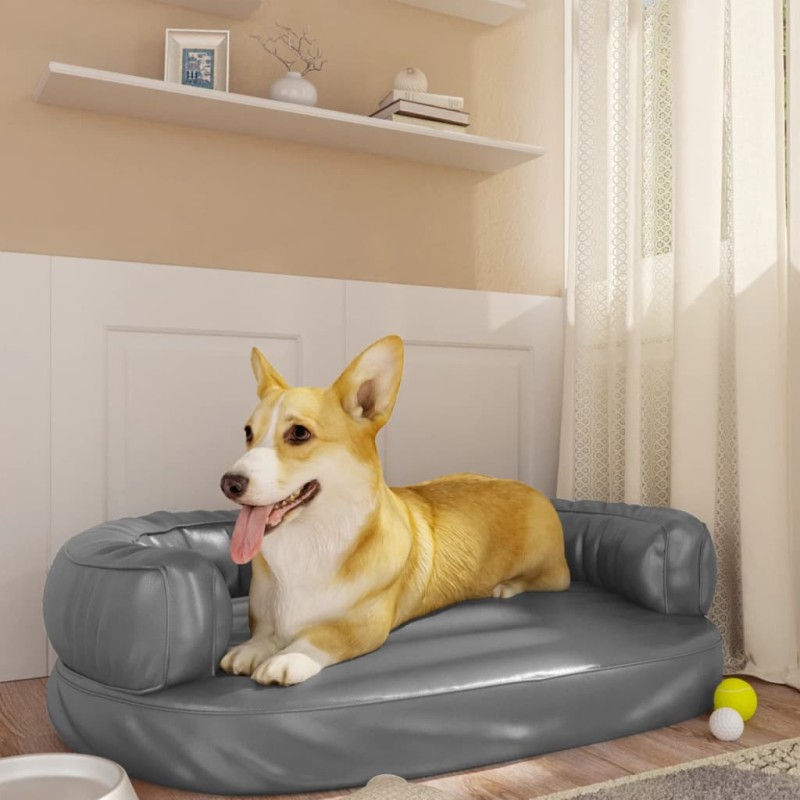 Hundebett Ergonomisch Schaumstoff Grau 75x53 cm Kunstleder