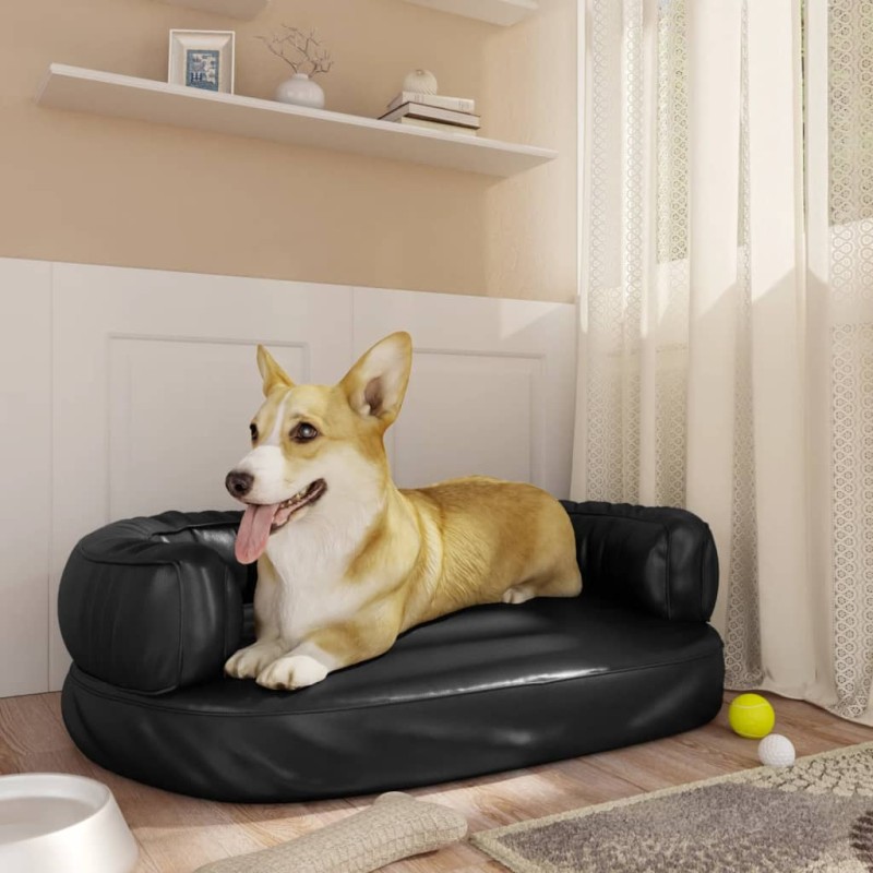 Hundebett Ergonomisch Schaumstoff Schwarz 60x42 cm Kunstleder