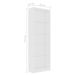 Bücherregal 5 Fächer Weiß 60x24x175 cm Holzwerkstoff