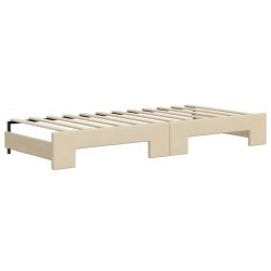 Tagesbett Ausziehbar mit Matratzen Creme 90x200 cm Stoff