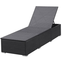 Sonnenliege mit Auflage Poly Rattan Schwarz