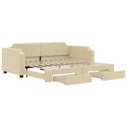 Tagesbett Ausziehbar mit Schubladen Creme 80x200 cm Stoff