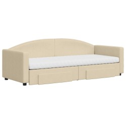 Tagesbett Ausziehbar mit Schubladen Creme 80x200 cm Stoff