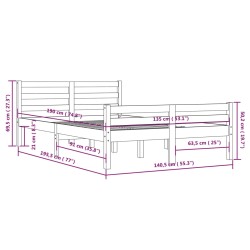 Massivholzbett Grau 135x190 cm