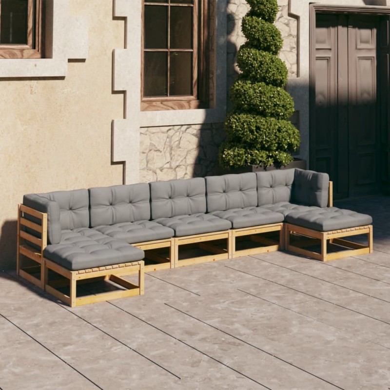 7-tlg. Garten-Lounge-Set mit Kissen Massivholz Kiefer