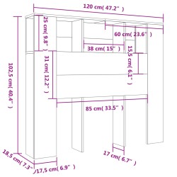 Kopfteil mit Ablagen Betongrau 120x18,5x102,5 cm