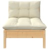 3-tlg. Garten-Lounge-Set mit Kissen in Creme Massivholz Kiefer