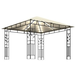 Pavillon mit Moskitonetz & LED-Lichterkette 3x3x2,73m Cremeweiß