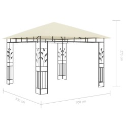 Pavillon mit Moskitonetz & LED-Lichterkette 3x3x2,73m Cremeweiß