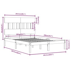 Massivholzbett Schwarz 200x200 cm