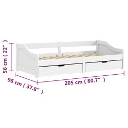 Tagesbett mit 2 Schubladen IRUN Weiß 90x200cm Massivholz Kiefer
