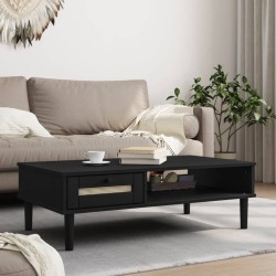 Couchtisch SENJA Rattan-Optik Schwarz 100x55x33 cm Kiefernholz