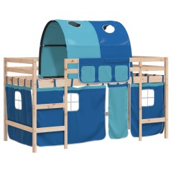 Kinderhochbett mit Tunnel Blau 90x200 cm Massivholz Kiefer