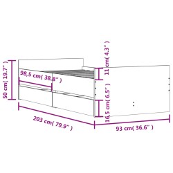 Bettgestell mit Schubladen Grau Sonoma 90x200 cm