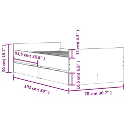 Bett mit Schubladen Betongrau 75x190 cm