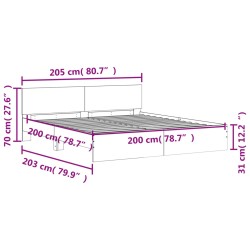 Bettgestell mit Kopfteil Betongrau 200x200 cm