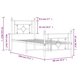 Bettgestell mit Kopf- und Fußteil Metall Schwarz 75x190 cm