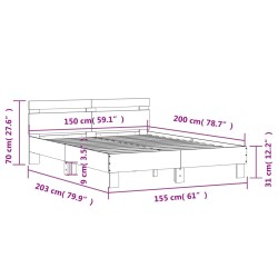 Bettgestell mit Kopfteil Grau Sonoma 150x200 cm Holzwerkstoff