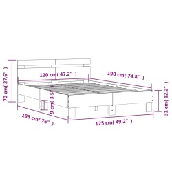 Bettgestell mit Kopfteil Grau Sonoma 120x190 cm Holzwerkstoff