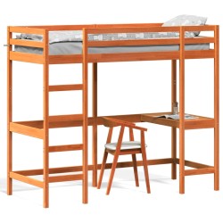 Hochbett mit Schreibtisch Wachsbraun 75x190cm Massivholz Kiefer