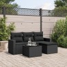 5-tlg. Garten-Sofagarnitur mit Kissen Schwarz Poly Rattan