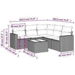 6-tlg. Garten-Sofagarnitur mit Kissen Hellgrau Poly Rattan