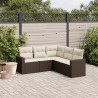 5-tlg. Garten-Sofagarnitur mit Kissen Braun Poly Rattan