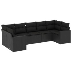 7-tlg. Garten-Sofagarnitur mit Kissen Schwarz Poly Rattan