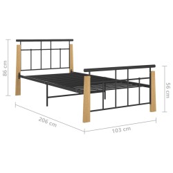 Bettgestell Metall und Massivholz Eiche 90x200 cm