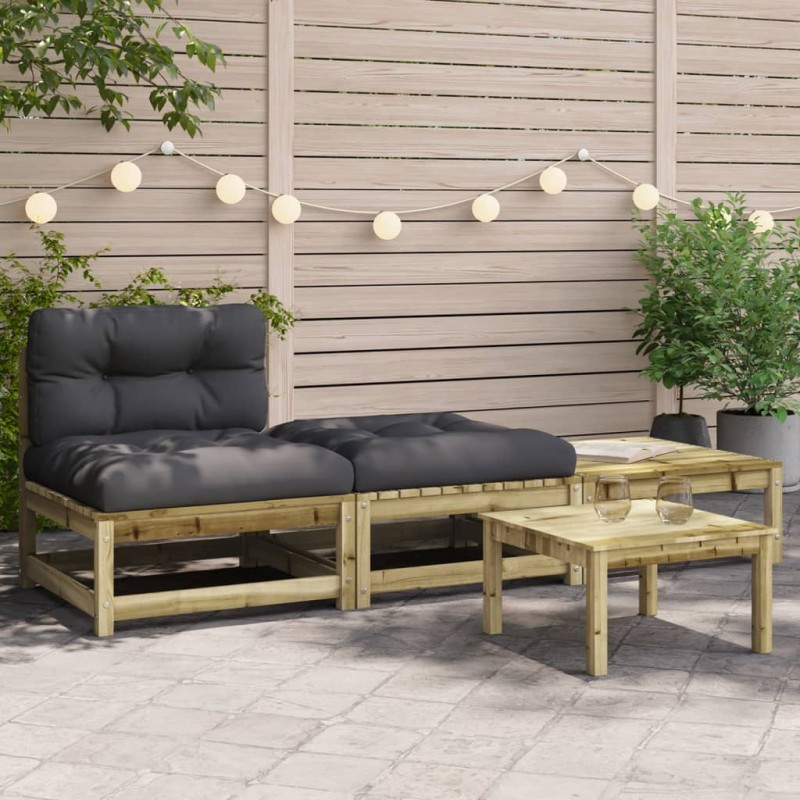 Gartensofa ohne Armlehnen mit Kissen und Hockern