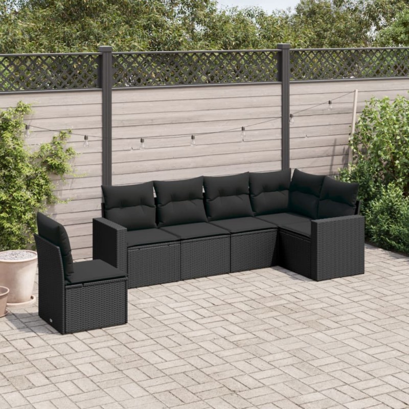 6-tlg. Garten-Sofagarnitur mit Kissen Schwarz Poly Rattan