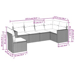 6-tlg. Garten-Sofagarnitur mit Kissen Hellgrau Poly Rattan