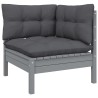 2-Sitzer-Gartensofa mit Kissen Grau Massivholz Kiefer