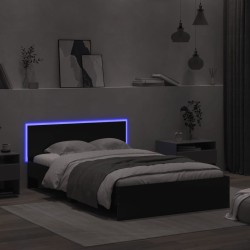 Bettgestell mit Kopfteil LED-Beleuchtung Schwarz 135x190 cm