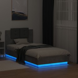 Bettgestell mit Kopfteil und LED-Leuchten Betongrau 75x190 cm