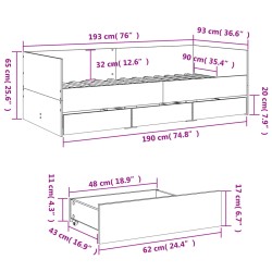 Tagesbett mit Schubladen ohne Matratze Schwarz 90x190 cm