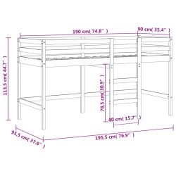 Kinderhochbett mit Leiter Schwarz 90x190 cm Massivholz Kiefer