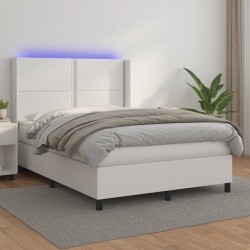 Boxspringbett mit Matratze & LED Weiß 140x200 cm Kunstleder