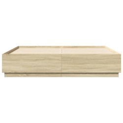 Bettgestell mit LED Sonoma-Eiche 200x200 cm Holzwerkstoff