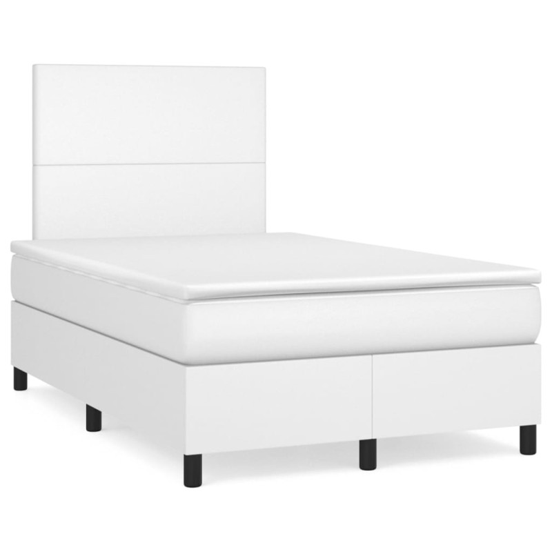 Boxspringbett mit Matratze & LED Weiß 120x190 cm Kunstleder