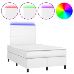 Boxspringbett mit Matratze & LED Weiß 120x190 cm Kunstleder