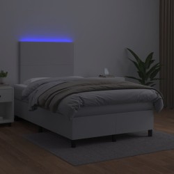 Boxspringbett mit Matratze & LED Weiß 120x190 cm Kunstleder